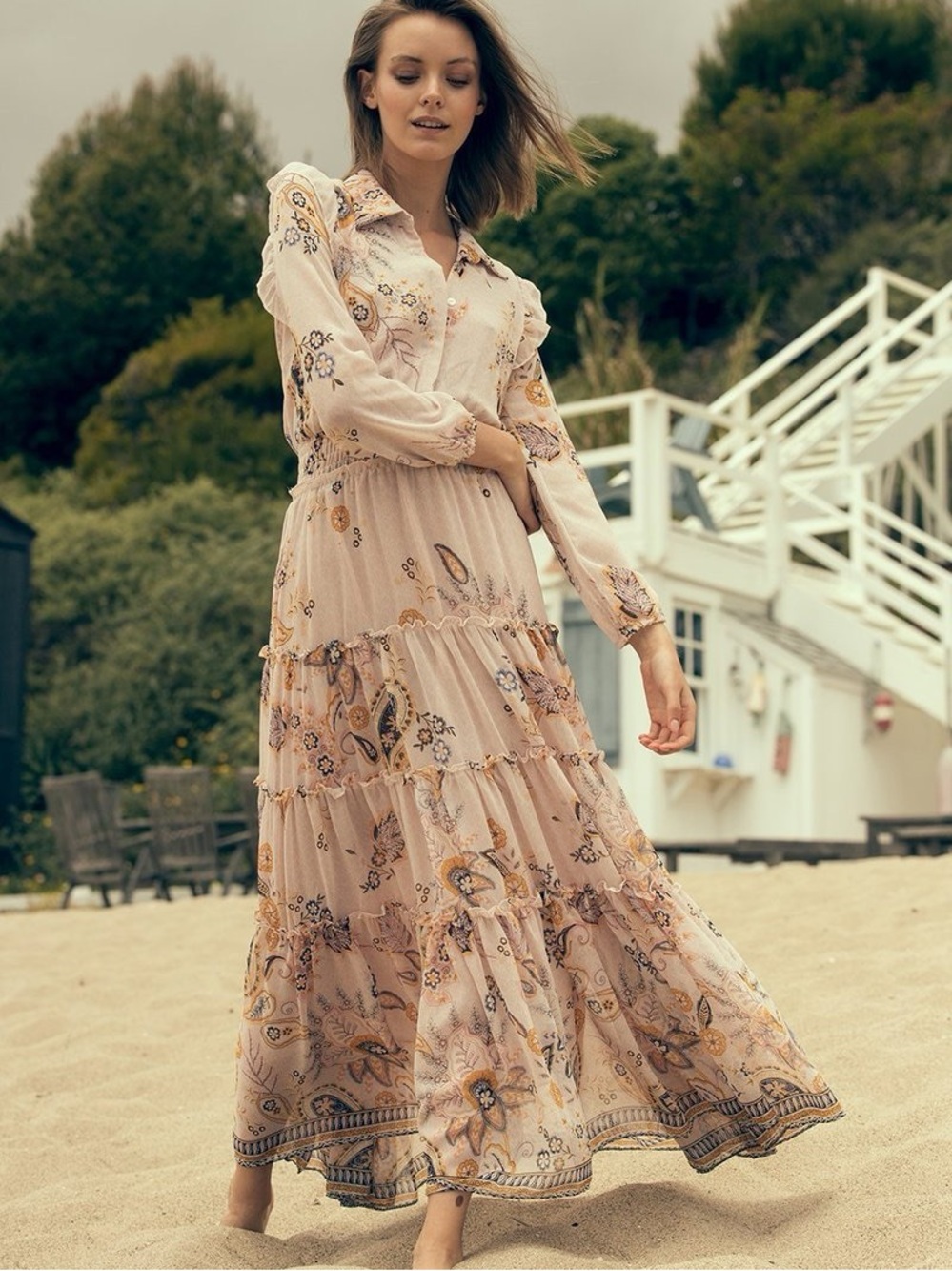 MISA Los Angeles Ahreana Chiffon Maxi Dress, Pink Paisley, Size XS